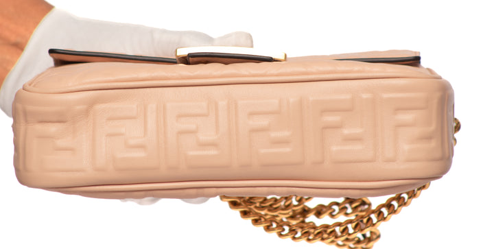 New Fendi Embossed Medium Midi Chain Baguette